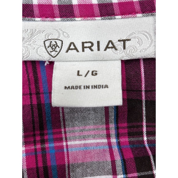Ariat Pink Plaid Western Snap Shirt L Rodeo Cowgirl Cotton - Picture 9 of 10